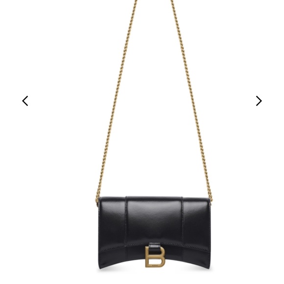 Balenciaga Handbags - Balenciaga Black Leather 'B' Logo Shoulder Bag with Gold Chain